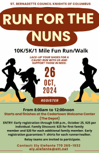 Saint Bernadette Knights of Columbus Fourth Annual Run for the Nuns